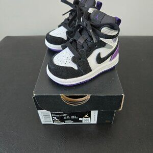 ADORABLE JORDAN 1 MID SE (TD) TODDLER SNEAKERS SIZE 3C NEW IN BOX PURPLE & BLACK